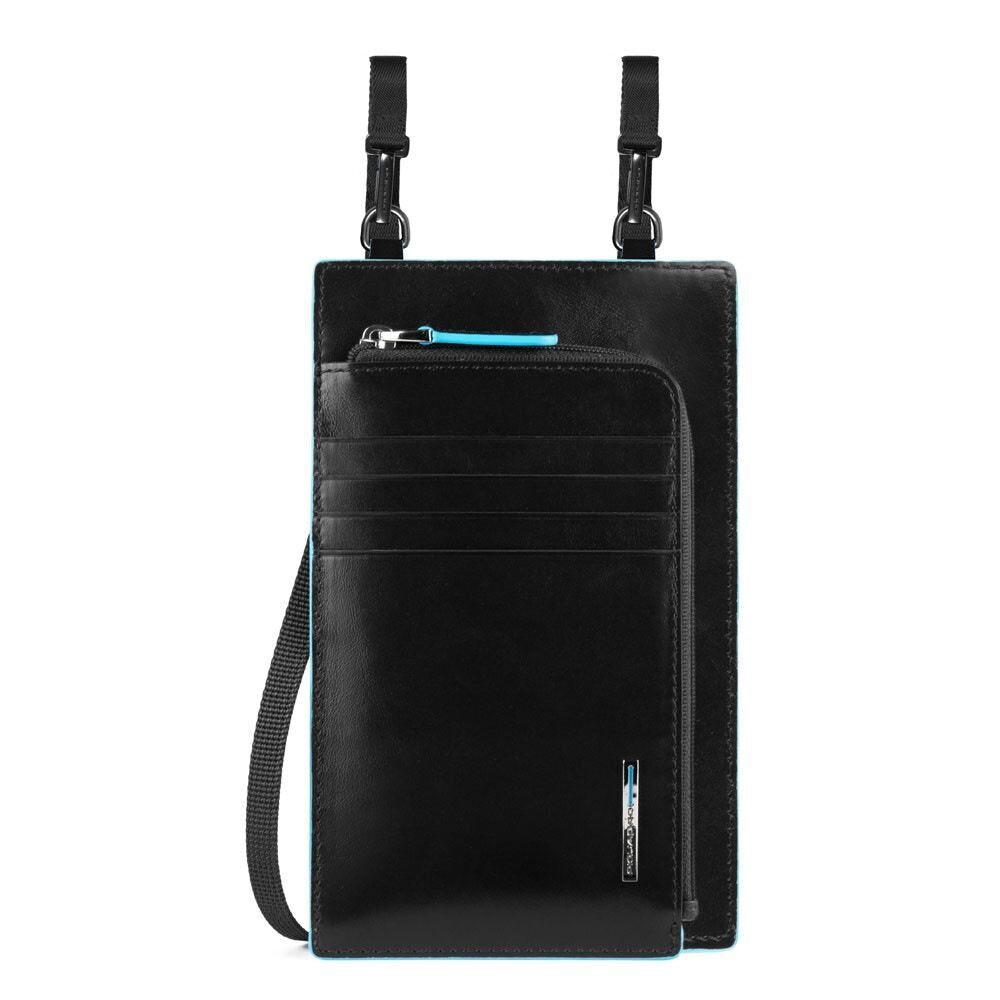 Piquadro, Blue Square, Leather Crossbody Bag, Black, 11.5 x 19 x 2 cm, For Men - Feel You