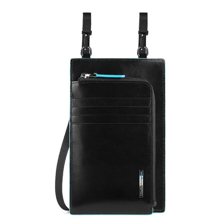 Piquadro, Blue Square, Leather Crossbody Bag, Black, 11.5 x 19 x 2 cm, For Men - Feel You
