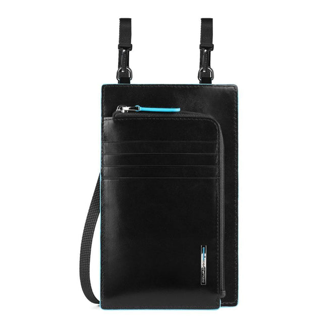 Piquadro, Blue Square, Leather Crossbody Bag, Black, 11.5 x 19 x 2 cm, For Men - Feel You