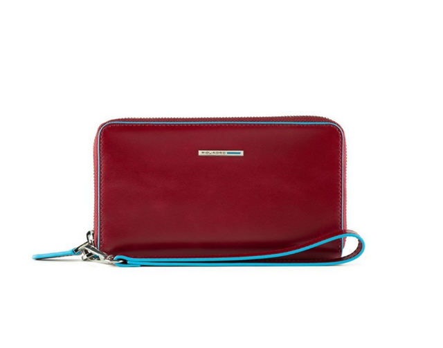Piquadro, Blue Square, Leather Wallet, Red, For Women - Feel You