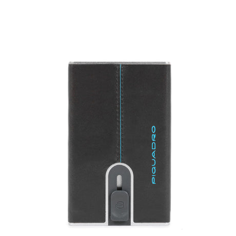 Piquadro, Blue Square, Leather Wallet, Square Sliding System with Money Clip, PP5358B2R-N, Black, For Men - Feel You