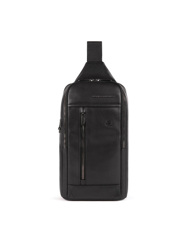 Piquadro, Monospalla, Leather, Leather Backpack, Black, Mono Sling, For Men, 19 x 32 x 8 cm - Feel You