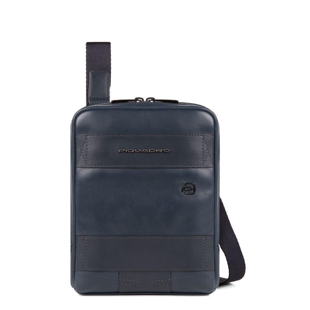 Piquadro, Obidos, Leather Crossbody Bag, Blue, 17 x 22 x 5.00 cm, For Men - Feel You