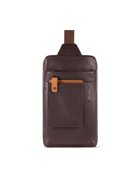 Piquadro, Tallin, Leather, Textile Bag, Mono Sling, Brown, For Men, 20 x 33 x 5 cm - Feel You