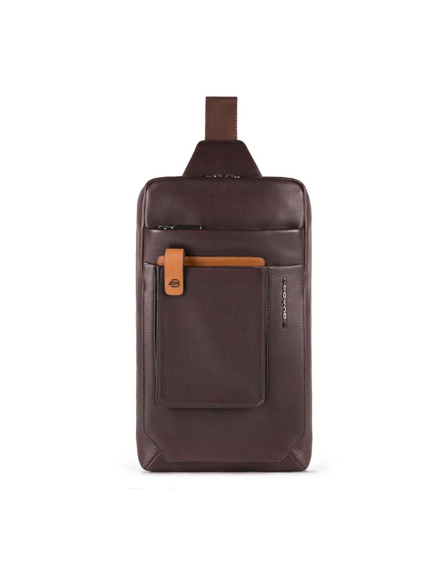 Piquadro, Tallin, Leather, Textile Bag, Mono Sling, Brown, For Men, 20 x 33 x 5 cm - Feel You