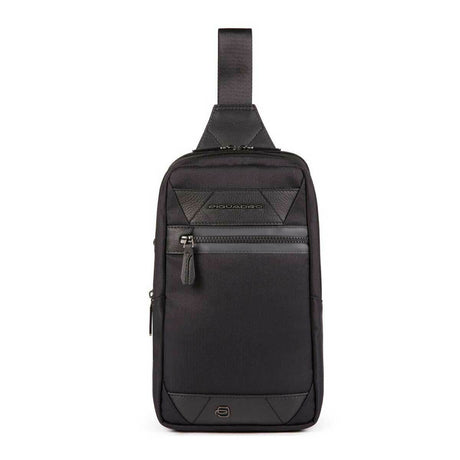Piquadro, Trakai, Leather & Fabric, Mono Sling, Textile Crossbody Bag, Black, 42021990, 31 x 18 x 7 cm, For Men - Feel You