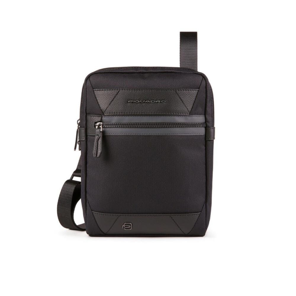 Piquadro, Trakai, Leather & Fabric, Small, Textile Crossbody Bag, Black, 27 x 21 x 5 cm, For Men - Feel You