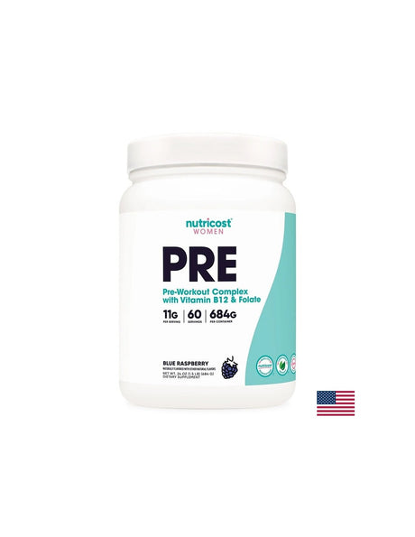 Pre-Workout - Енергиен метаболизъм (формула за жени), 330 g х 60 дози, прах, с вкус на синя малина - Feel You