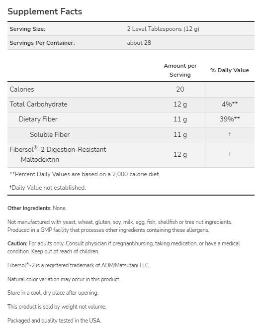 Prebiotic Fiber with Fibersol®-2 - 340 грама - Feel You