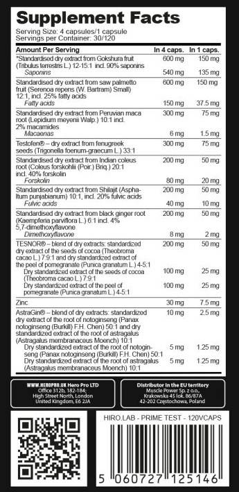Prime Test | with Testofen, Maca & Shilajit - 120 капсули - Feel You