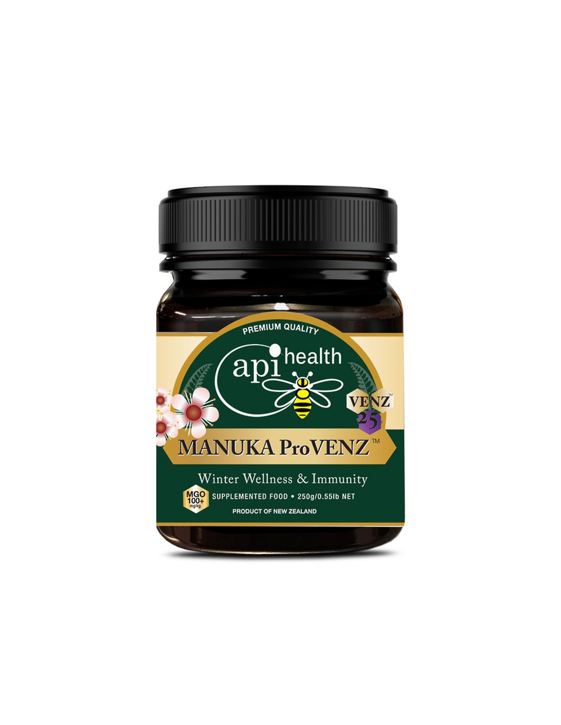 Пчелен мед Манука с пчелна отрова и прополис Pro VENZ MGO 100+ Защита на гърлото и подкрепа на имунната система 250 g - Feel You