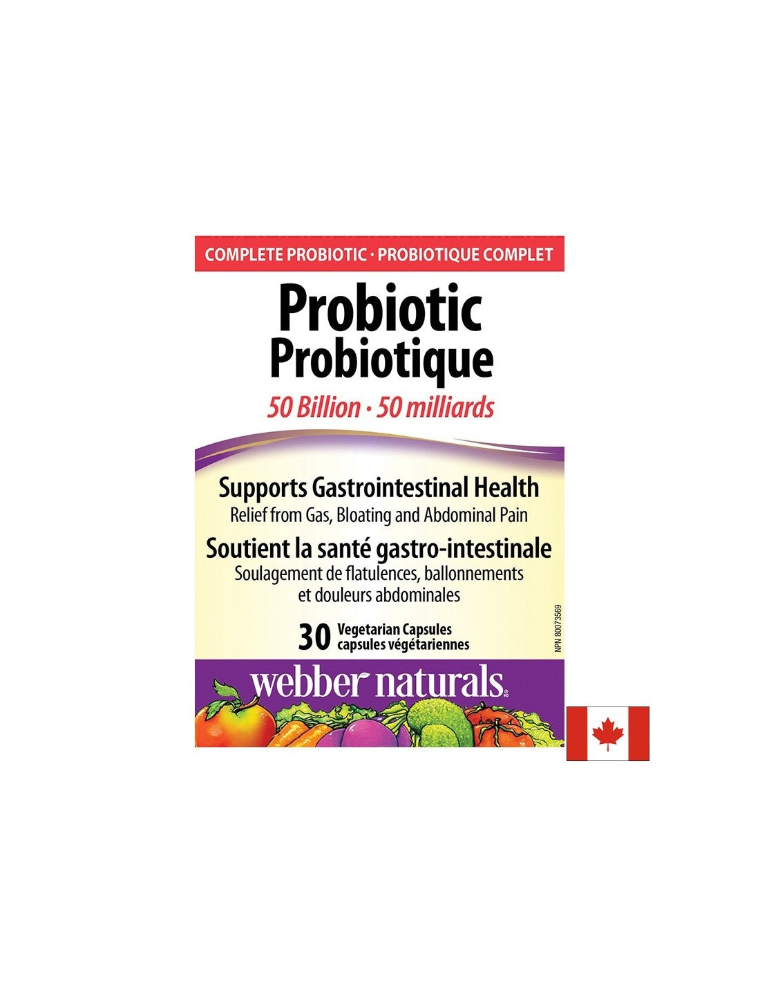 Probiotic 50 Billion - Пробиотик 50 млрд. активни пробиотици, 10 щама, 30 капсули Webber Naturals - Feel You