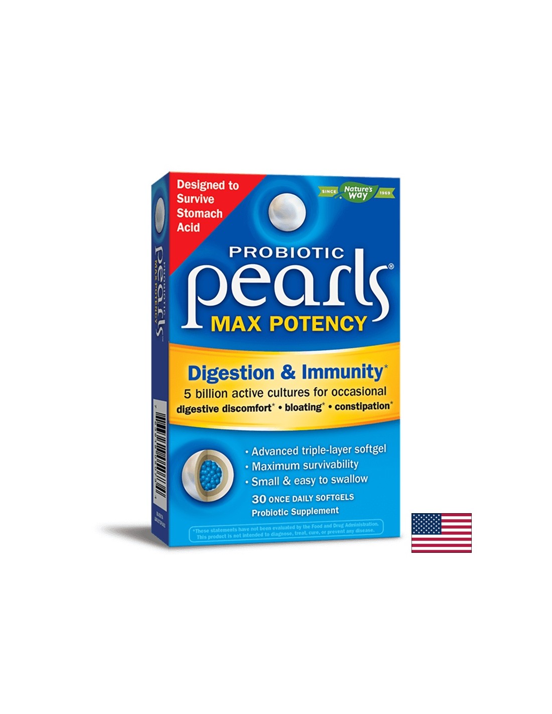 Probiotic Pearls Max Potency Digestion & Immunity / Пърлс пробиотик храносмилане и имунитет, 30 софтгел капсули Nature’s Way - Feel You