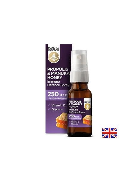 Propolis & Manuka Honey Immune Defence Spray 250 M.E.D/ Спрей за гърло с прополис (250 M.E.D), мед от манука и витамин D3, 20 ml - Feel You