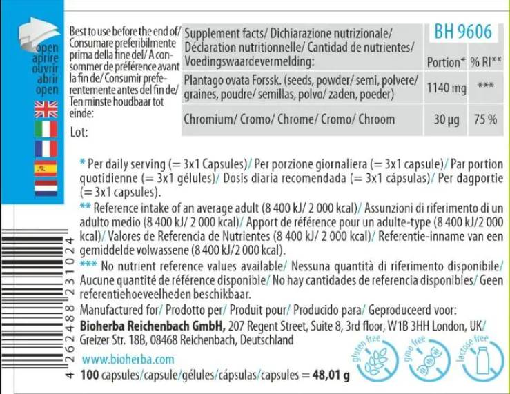 Psyllium Husk 380 mg - 100 капсули - Feel You