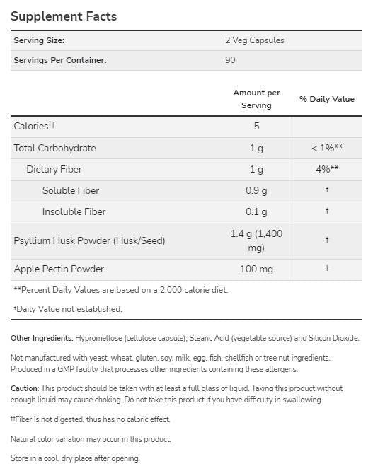 Psyllium Husk 700 mg | with Apple Pectin - 360 капсули - Feel You