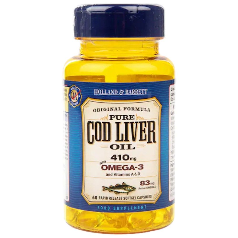 Pure Cod Liver Oil 410 mg / with Vitamin A & D - 60 Гел капсули - Feel You