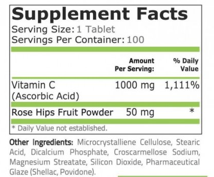 Pure Nutrition Витамин C-1000 + Rose Hips 100 Таблетки - Feel You