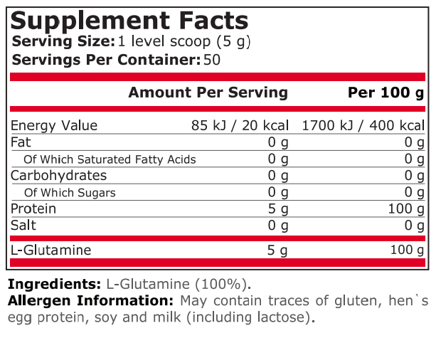 100% PURE GLUTAMINE - 250 Г