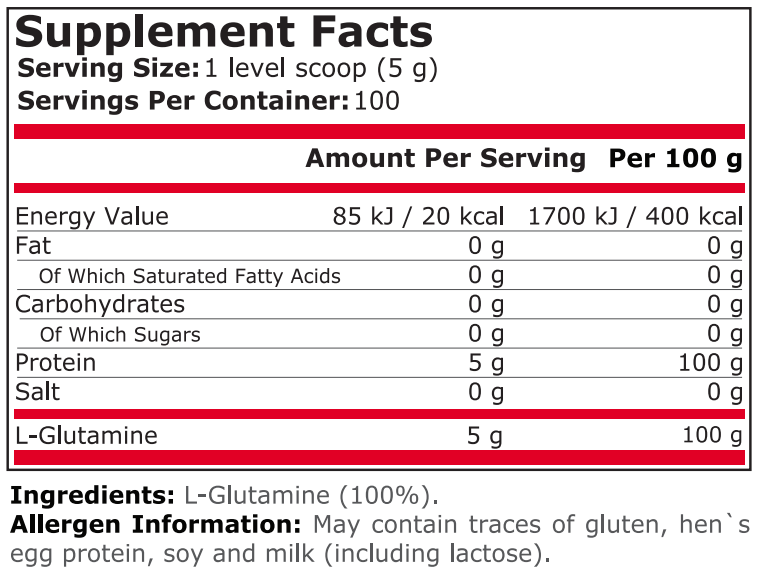 100% PURE GLUTAMINE - 500 Г
