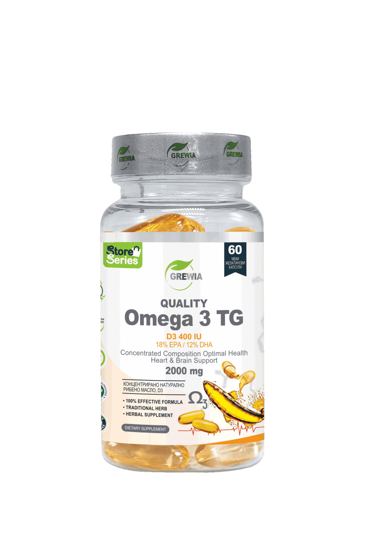Quality Omega 3 TG D3 - 400 IU, EPA 18%, DHA 12% - 2000 mg дневна доза, 60 Softgel Caps - Feel You