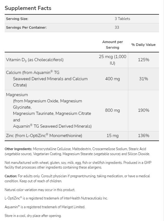 Magnesium & Calcium | with Vitamin D3 & L-OptiZinc - 250 Таблетки - Feel You