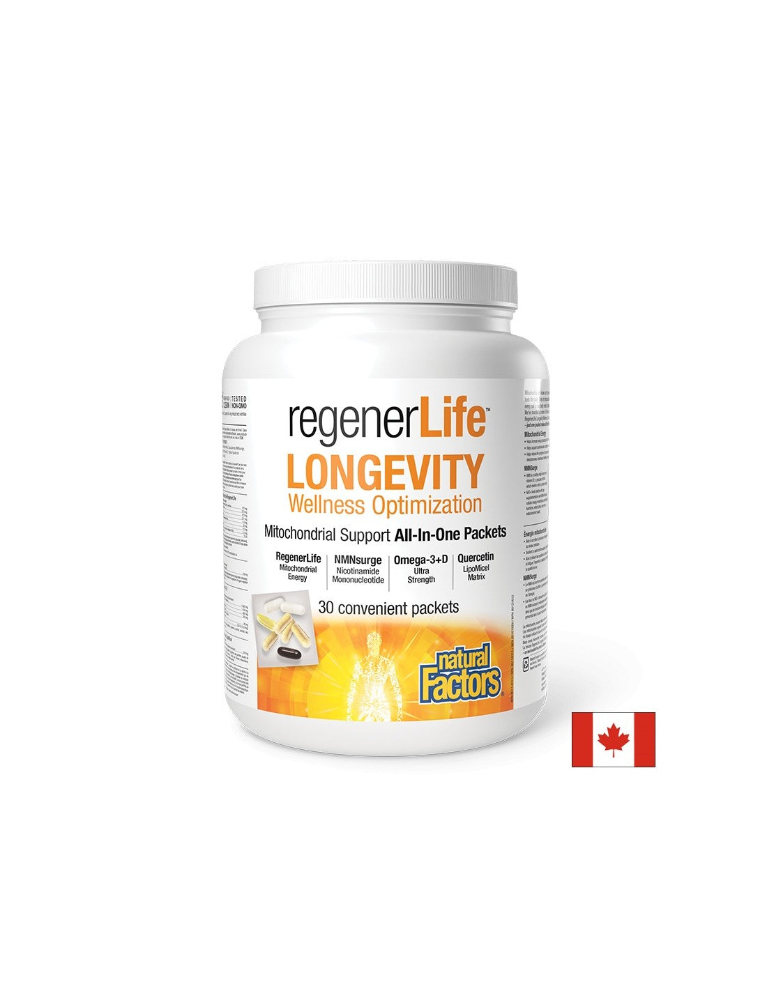 В подкрепа на клетъчното здраве - Rеgener Life™ Longevity, 30 пакетчета Natural Factors - Feel You