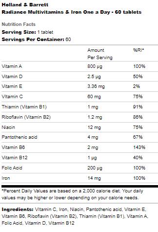 Radiance Multivitamins & Iron | One a Day - 60 Таблетки - Feel You