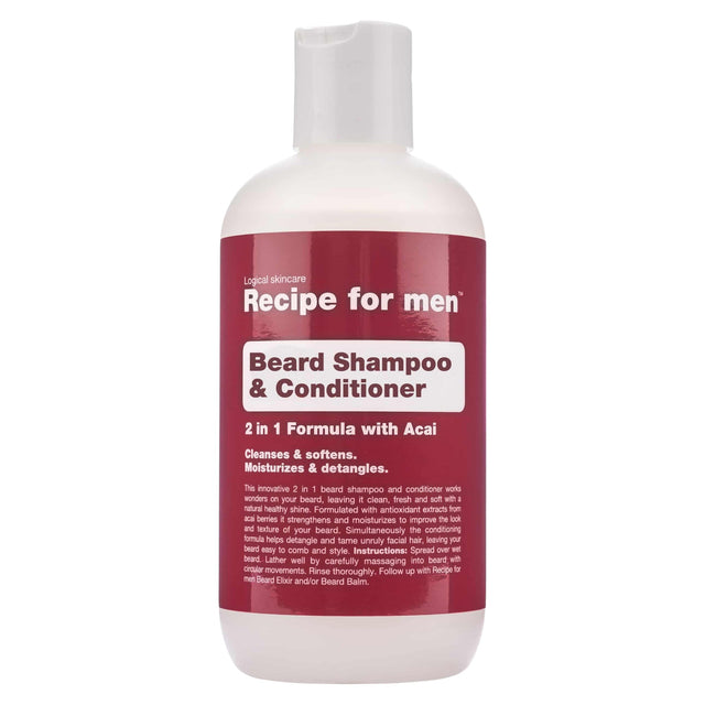Recipe For Men, Beard Shampoo & Conditioner, Cleansing and Conditioning, Beard Shampoo, Moisture, 250 ml - Feel You