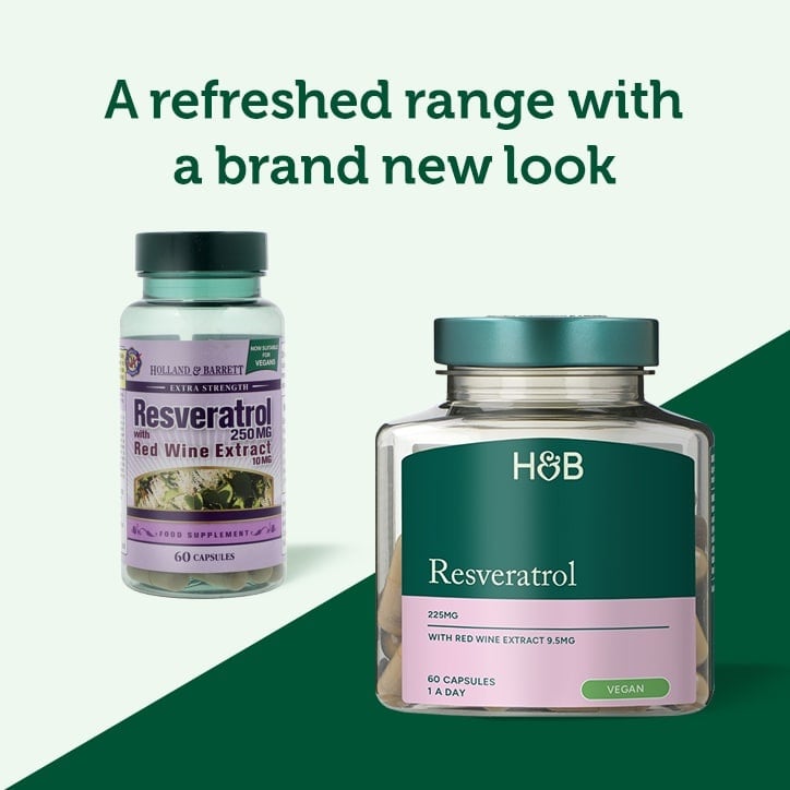 Ресвератрол (Resveratrol) 250мг с екстракт от червено вино 10мг 60 капсули HOLLAND & BARRETT - Feel You