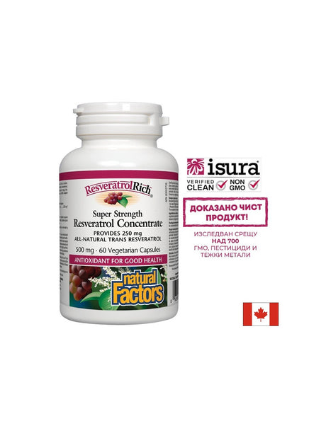 ResveratrolRich® Resveratrol Concentrate/ Ресвератрол супер концентрат 500 mg х 60 капсули Natural Factors - Feel You
