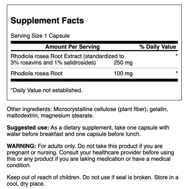 Rhodiola Rosea Extract | 3% Rosavins 60 капсули - Feel You