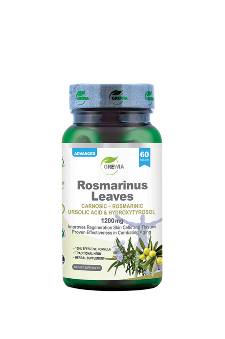 Rosmarinus Leaves – Carnosic, Rosmarinic, Ursolic acid, Hydroxytyrosol – 1200 mg, 60 Caps. - Feel You