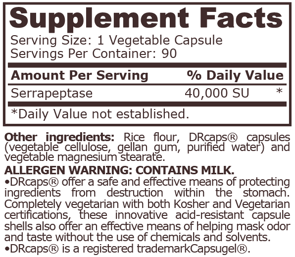 SERRAPEPTASE 40,000 - 90 Vegetable Capsules
