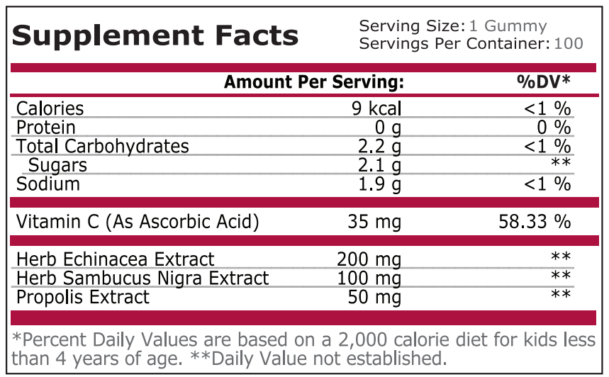 KIDS IMMUNE GUMMIES - RASPBERRY - 100 GUMMIES
