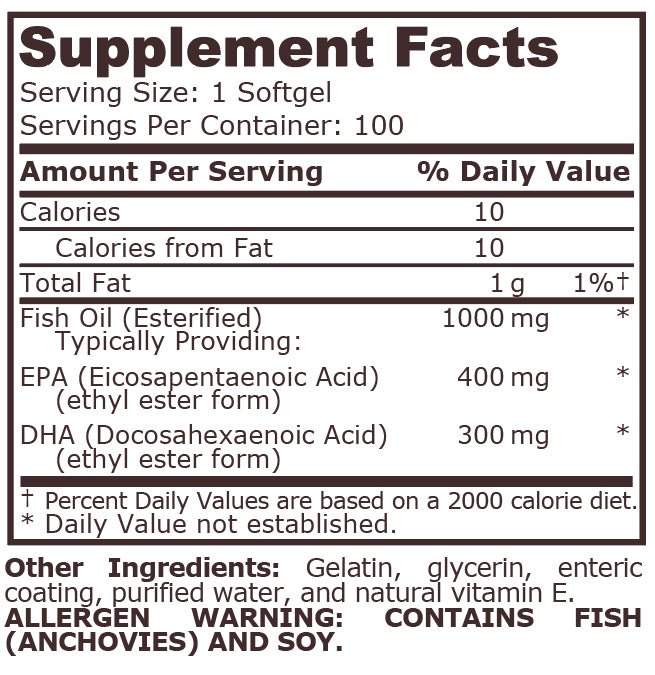 SUPER OMEGA 3 FISH OIL 1000 mg - 400 EPA / 300 DHA - 100 Дражета - Feel You