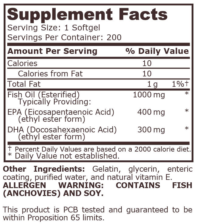SUPER OMEGA 3 FISH OIL 1000 mg - 400 EPA / 300 DHA - 200 Дражета