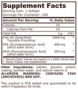 SUPER OMEGA 3 FISH OIL 1000 mg - 400 EPA / 300 DHA - 200 Дражета