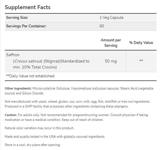 Saffron 50mg - 60 капсули - Feel You