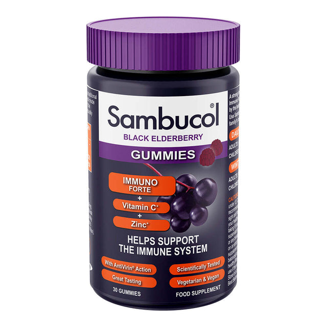 Sambucol, Immuno Forte+, Black Eldeberry, Vitamin C & Zinc, Support The Immune System, Gummies, 30 pcs - Feel You