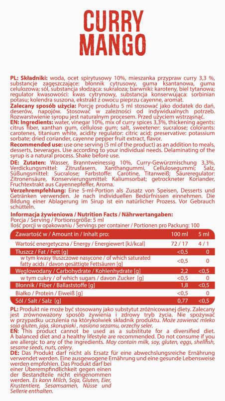 Sauce Zero Calorie | Curry Mango - 500 мл - Feel You