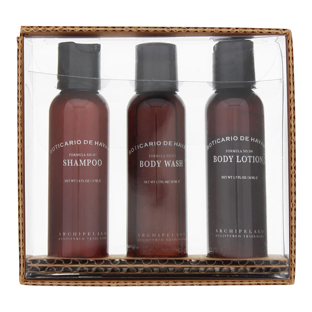 Set Archipelago: Boticario De Havana, Hair Shampoo, Gentle Cleansing, 53 ml + Boticario De Havana, Detoxifying, Body Wash, Body, 53 ml + Boticario De Havana, Hydrating, Body Lotion, 53 ml - Feel You