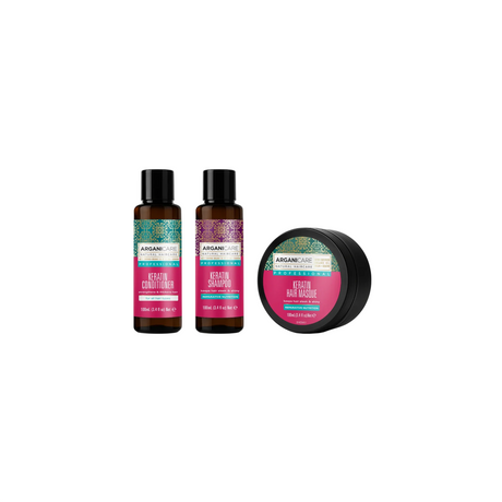 Set Arganicare: Keratin, Hair Conditioner, Nourishing & Strengthening, 100 ml + Keratin, Hair Shampoo, Repairing & Nourishing, 100 ml + Keratin, Hair Treatment Cream Mask, Nourishing & Repairing, 100 ml - Feel You