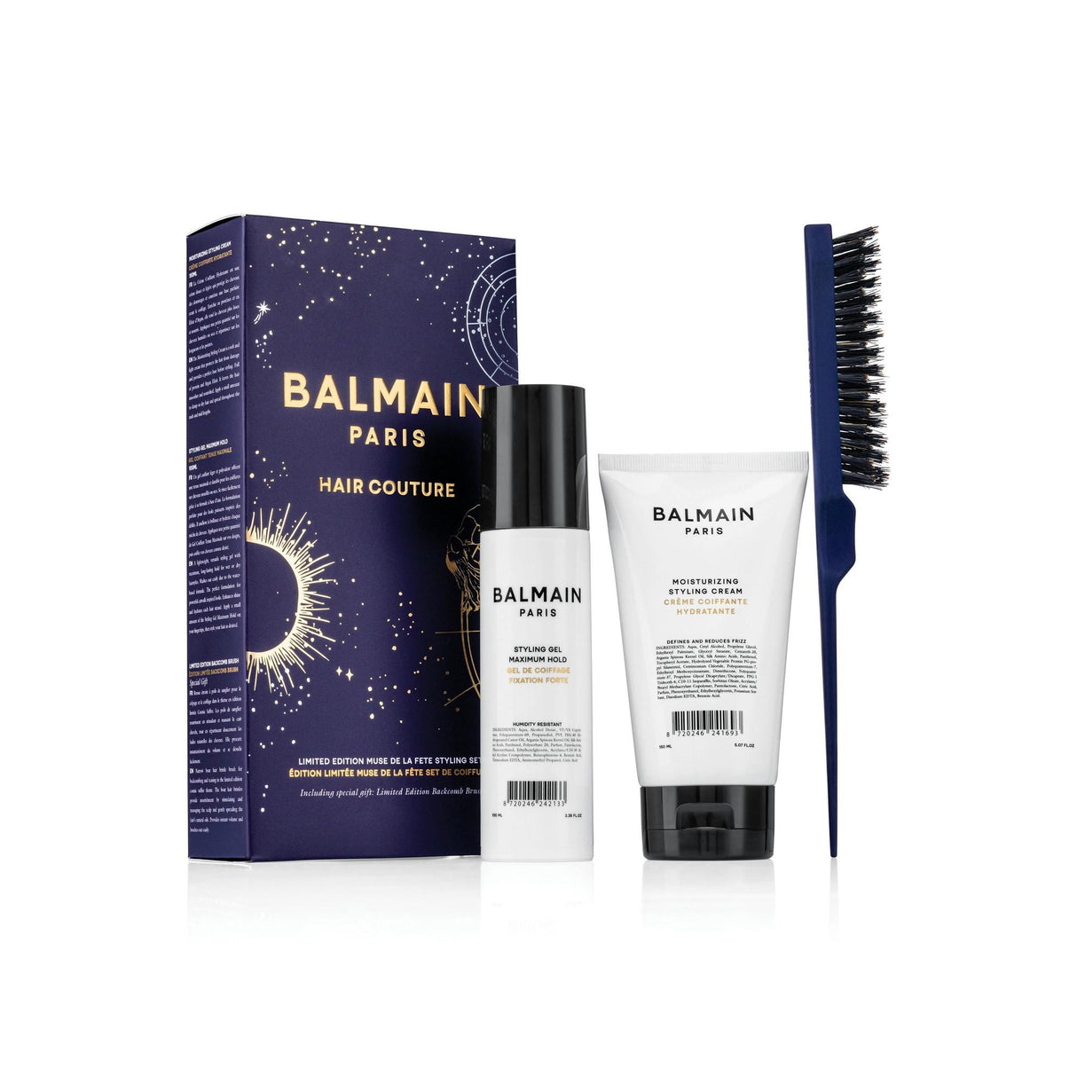 Set Balmain Professionnel: Balmain Professionnel, Panthenol, Hair Styling Gel, For Styling, Strong Hold, 100 ml + Moisturizing, Hair Styling Cream, 150 ml + Backcomb, Hair Brush - Feel You