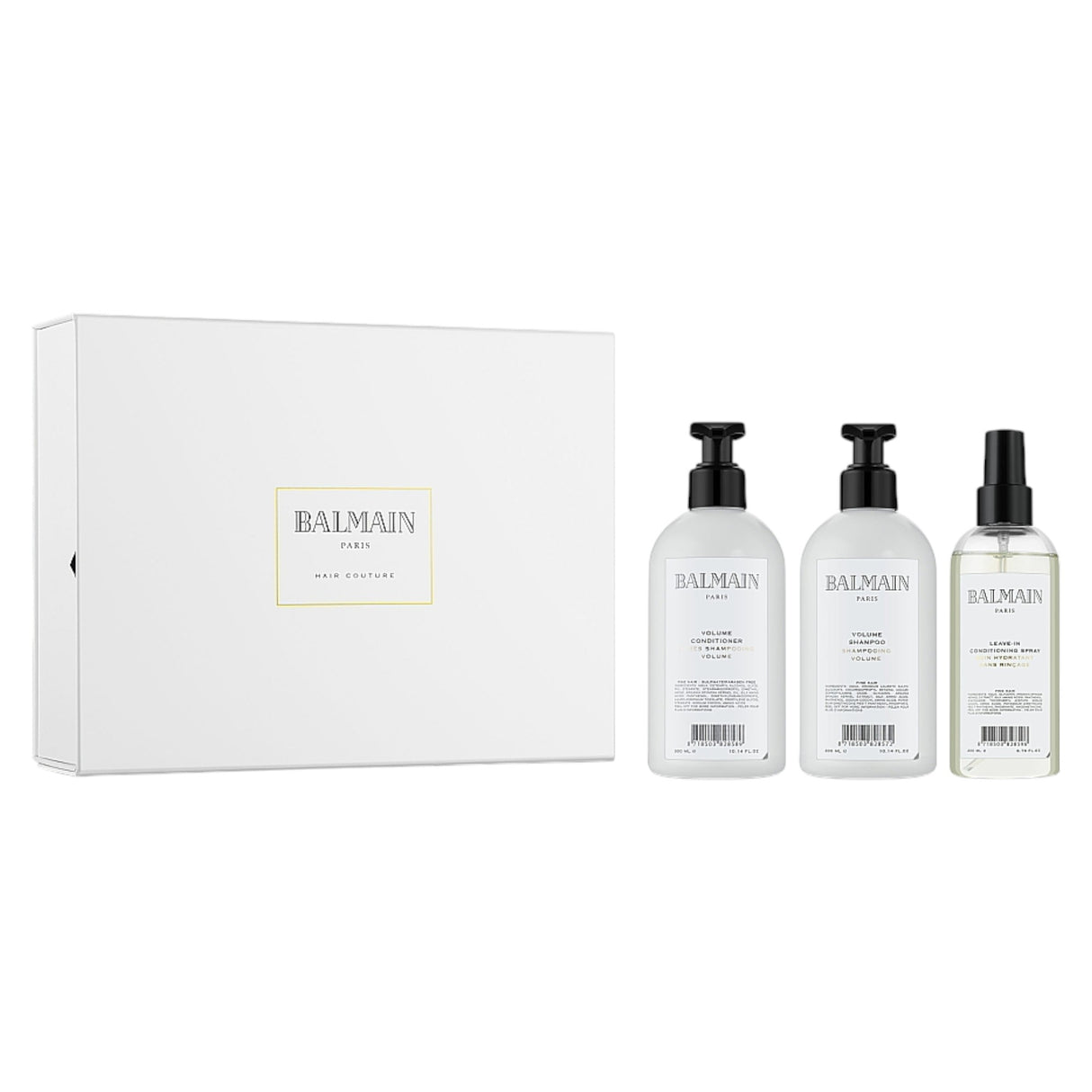 Set Balmain: Volume, Hair Shampoo, Hydrating, 300 ml + Volume, Hair Conditioner, Moisturizing, 300 ml + Volume, Hair Spray Treatment, Conditioning, 200 ml + Balmain, Scalp Brush - Feel You