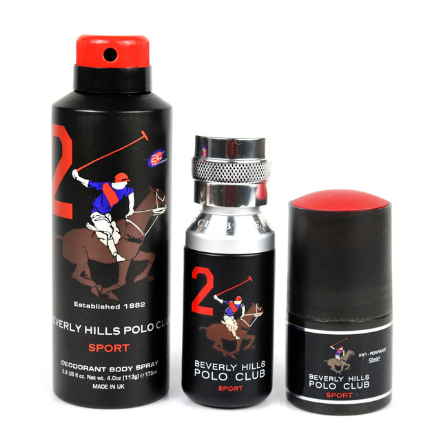 Set Beverly Hills Polo Club: 1982 - Sport 2, Eau De Toilette, For Men, 50 ml + 1982 - Sport 2, Anti-Perspirant, Deodorant Spray, For Men, 175 ml + Sport 2, Anti-Perspirant, Deodorant Roll-On, For Men, 50 ml - Feel You