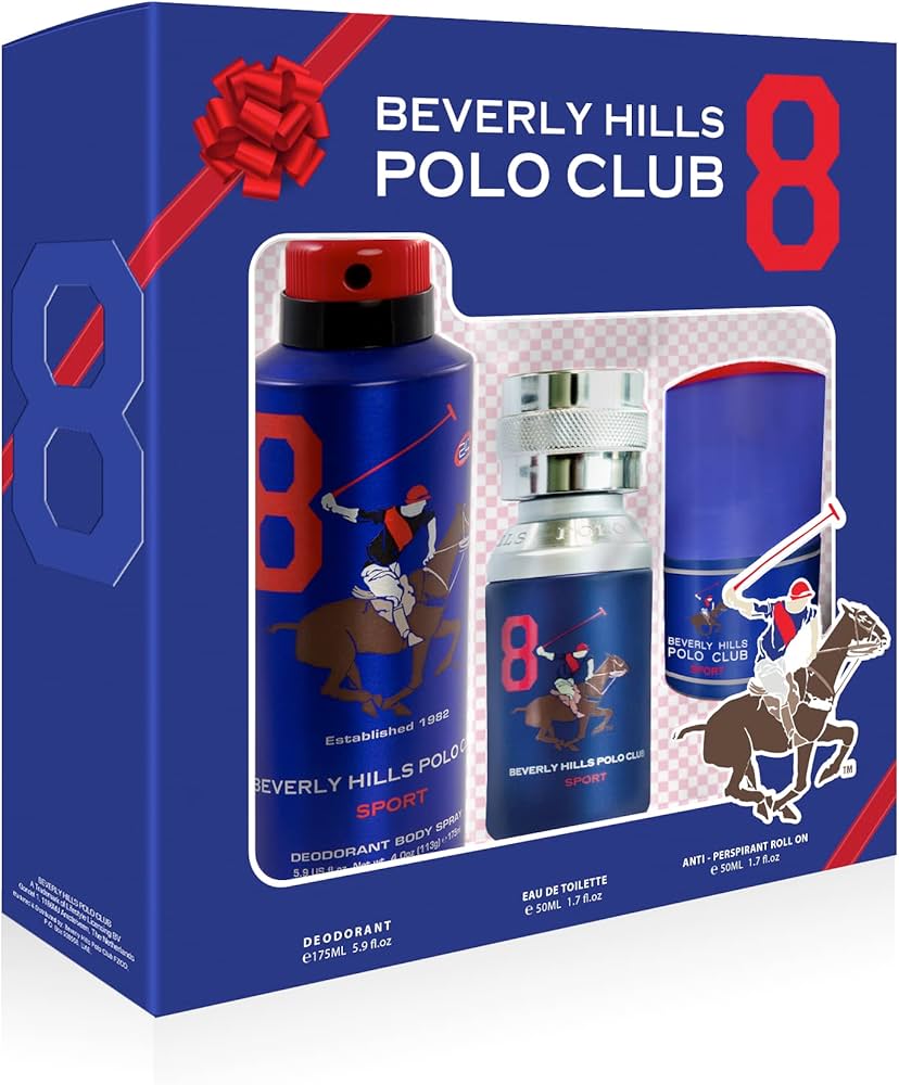 Set Beverly Hills Polo Club: 1982 - Sport 8, Eau De Toilette, For Men, 50 ml + 1982 - Sport 8, Anti-Perspirant, Deodorant Spray, For Men, 175 ml + 1982 - Sport 8, Anti-Perspirant, Deodorant Roll-On, For Men, 50 ml - Feel You