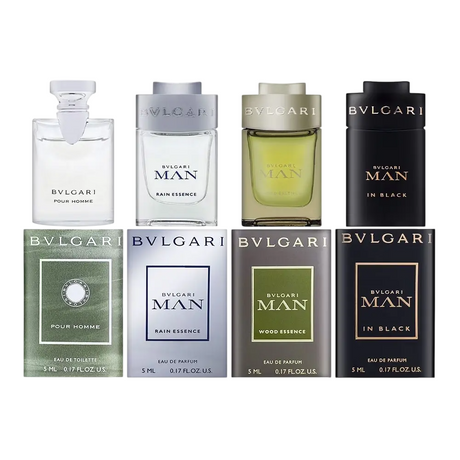 Set Bvlgari: Pour Homme, Eau De Toilette, For Men, 5 ml *Miniature + Rain Essence, Eau De Parfum, For Men, 5 ml + Man Wood Essence, Eau De Parfum, For Men, 5 ml *Miniature + Man In Black, Eau De Parfum, For Men, 5 ml *Miniature - Feel You