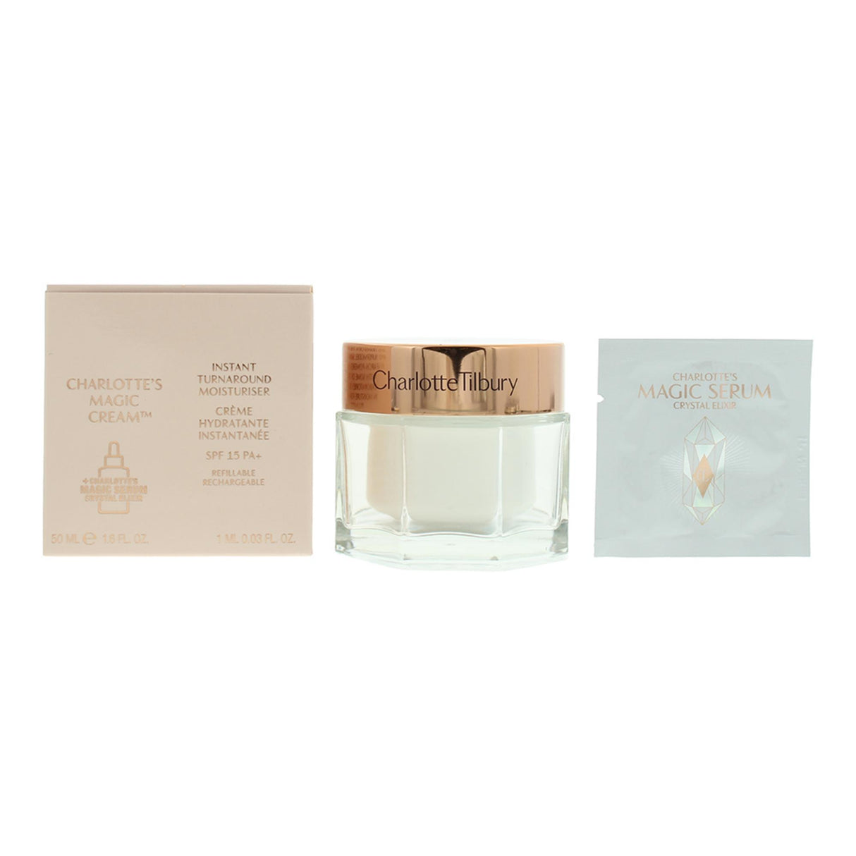 Set Charlotte Tilbury: Magic, Moisturising, Cream, For Face, SPF 15, 50 ml + Magic Crystal Elixir, Hydrates, Serum, For Face, 1 ml *Sample - Feel You