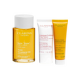 Set Clarins: Tonic, Firming, Body Oil, 100 ml + Clarins, Exfoliating, Body Scrub, 30 ml + Tonic, Organic, Hydrating, Body Balm, Body, 30 ml + Clarins, GWP Textile Pouch, Red - Feel You